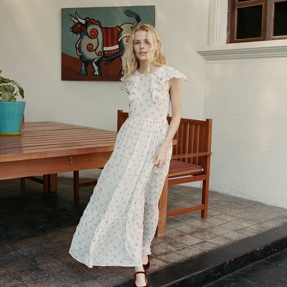 Doen Dresses & Skirts - Doen Flora Embroidered Ruffled Boho Maxi Dress XS